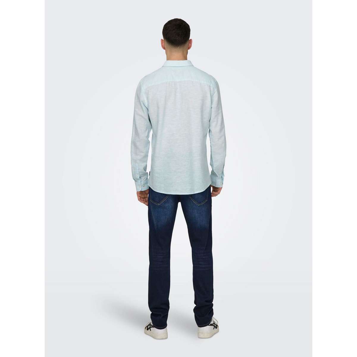 ONLY & SONS MEN΄S SLIM FIT SOLID LINEN LONSLEEVE SHIRT 22012321 CASHMERE BLUE  - Μπλε - XXL